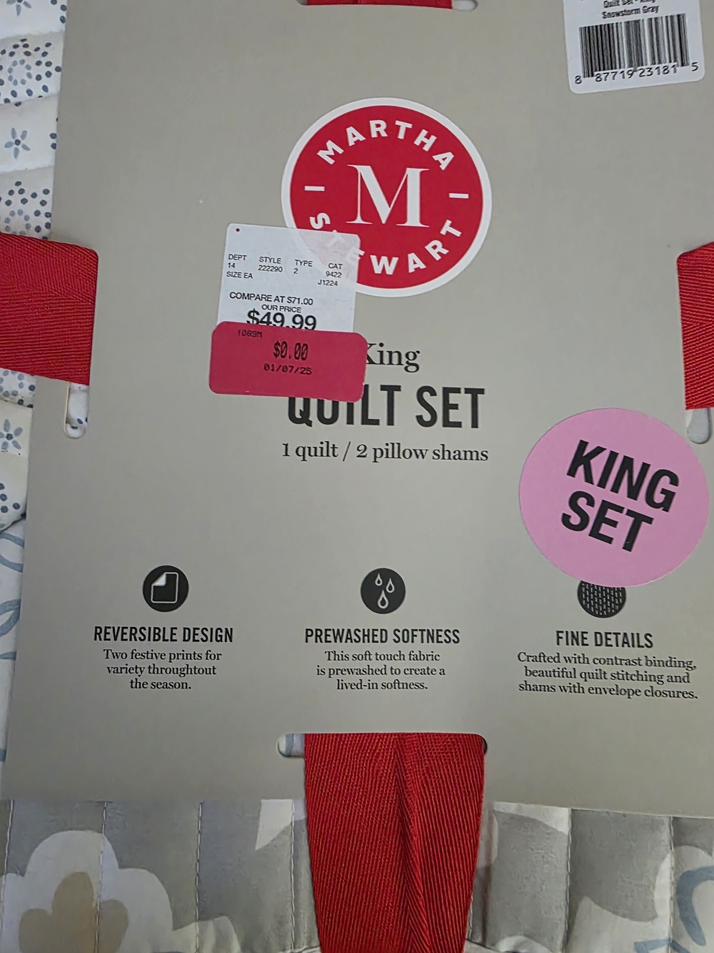 Martha Stewart Blue and Gray Quilted King Set with Neutral Accents - Picture 2 of 5